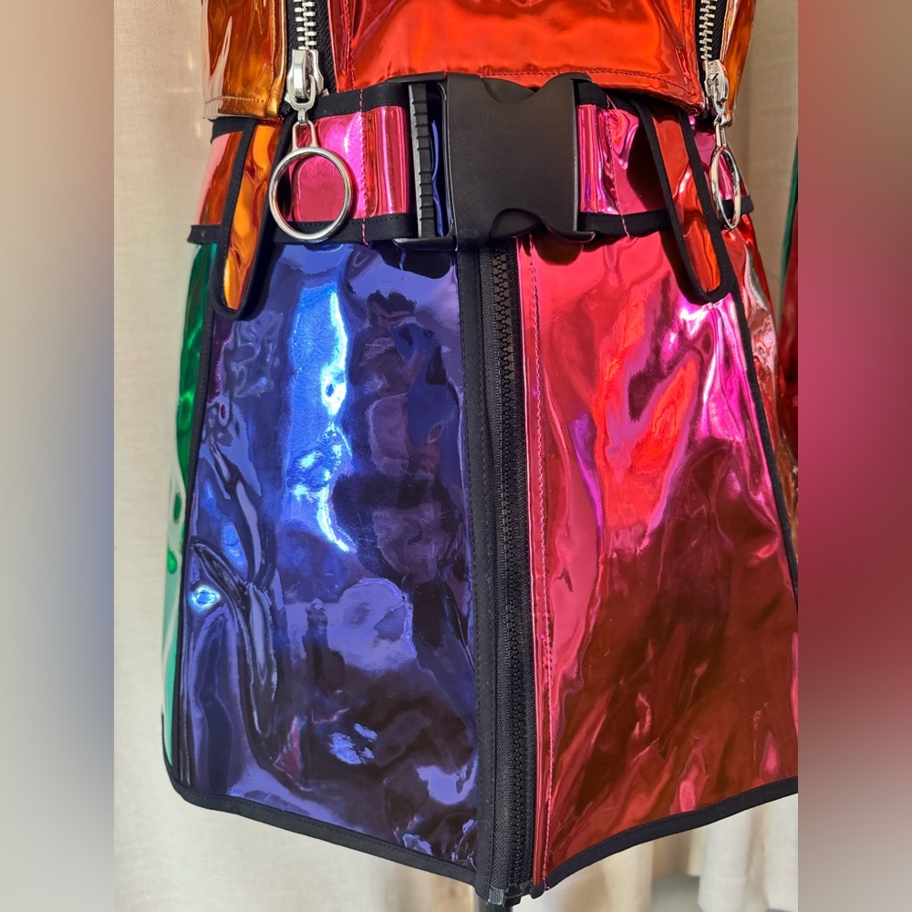 NWOT Club Exx by Dolls Kill Mirrored Color Block Moto Jacket, Sz M& Skirt Sz S - Picture 9 of 16